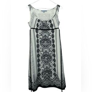ANTONIO MELANI Silk Cotton Baroque Lace Print Sleeveless Black/White Dress SZ 2
